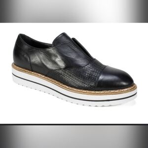 Italian Made Black Leather Slip On Oxfords Size 8